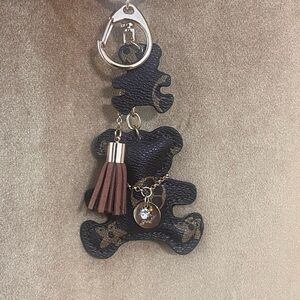 Brown Leather Bear Keychain with Tassel